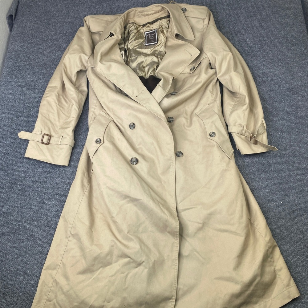 Christian Dior Monsieur Mens Trench Coat Tan Beige 40L Wool Liner Vintage